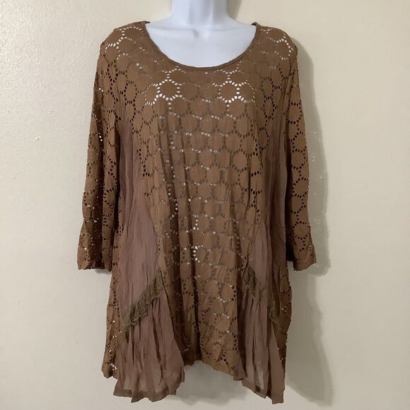 Grace + Emily Lagenlook Forest Fairy Boho Oversized Hippie Crochet Tunic Top L - Picture 1 of 8